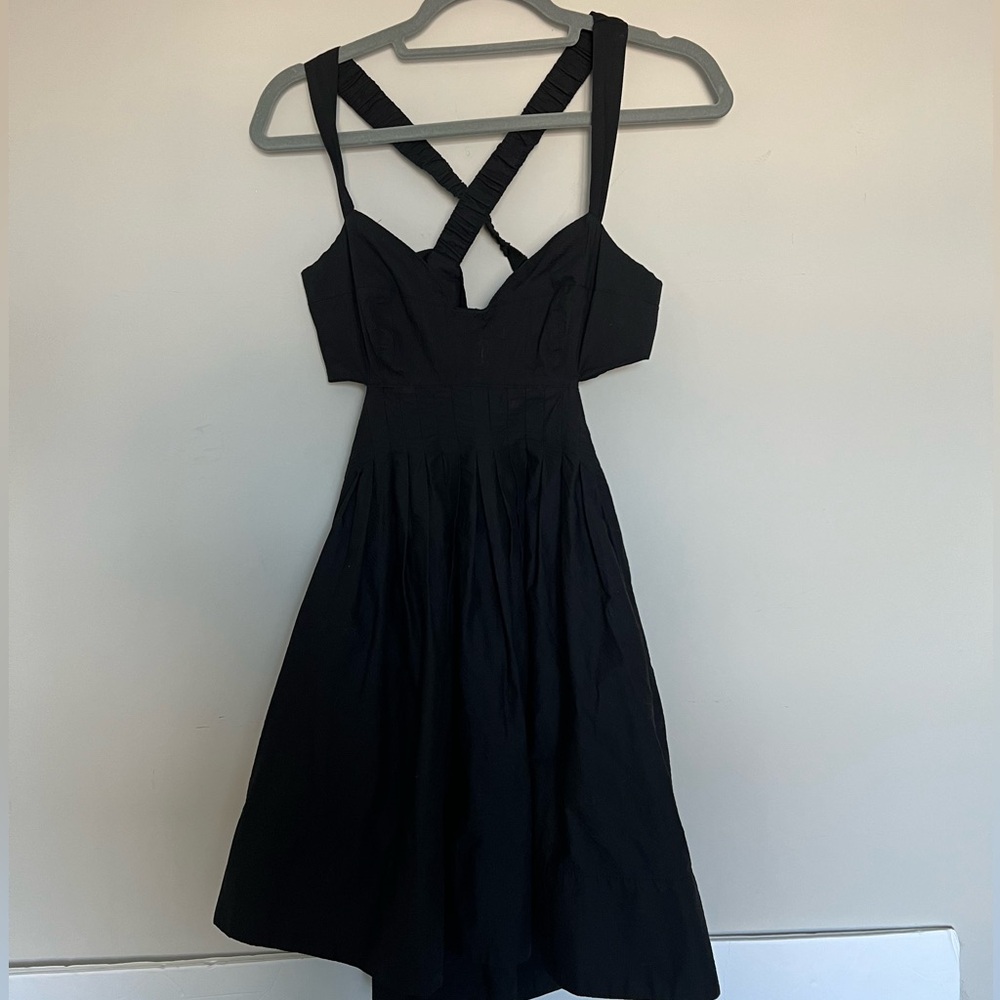 Anthropologie Maeve Midi Dress Open Tie Back Black Babydoll Lined Women’s Size 2